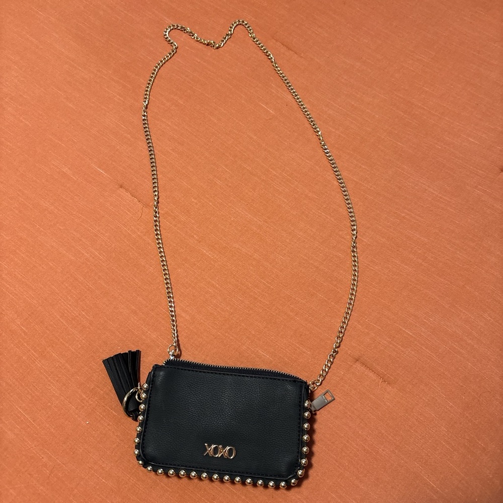 XOXO Black Crossbody Bag with Gold Accents